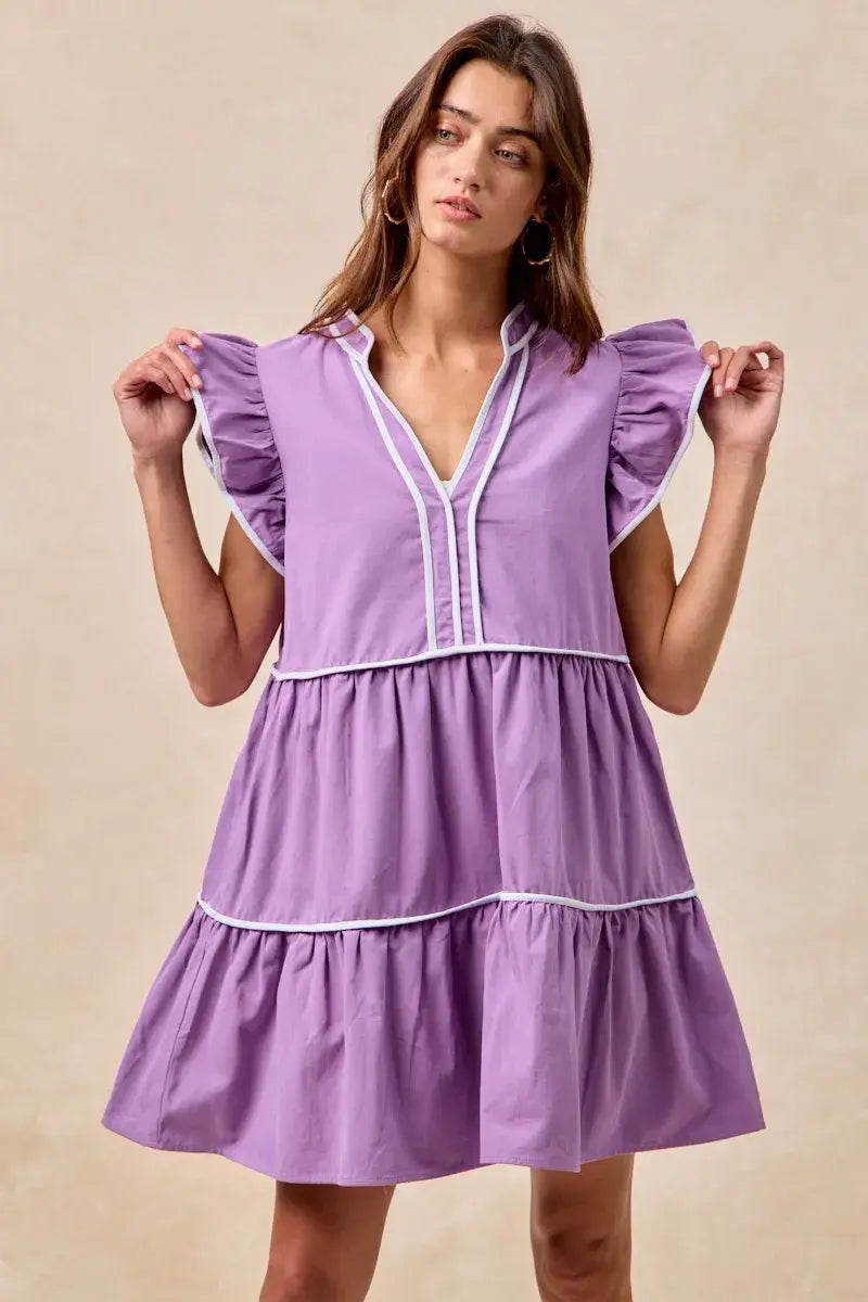 BiBi Gameday Theme Contrast Binding Ruffled Dress - Trendsi - Flyclothing LLC