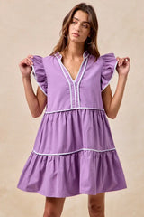 BiBi Gameday Theme Contrast Binding Ruffled Dress - Trendsi - Flyclothing LLC