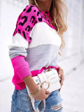 Full Size Leopard Color Block Long Sleeve Sweater Plus Size - Trendsi - Flyclothing LLC