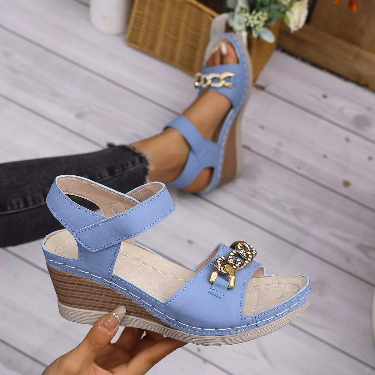 Open Toe Wedge Sandals - Trendsi - Flyclothing LLC