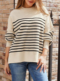Striped Round Neck Long Sleeve Sweatshirt - Trendsi