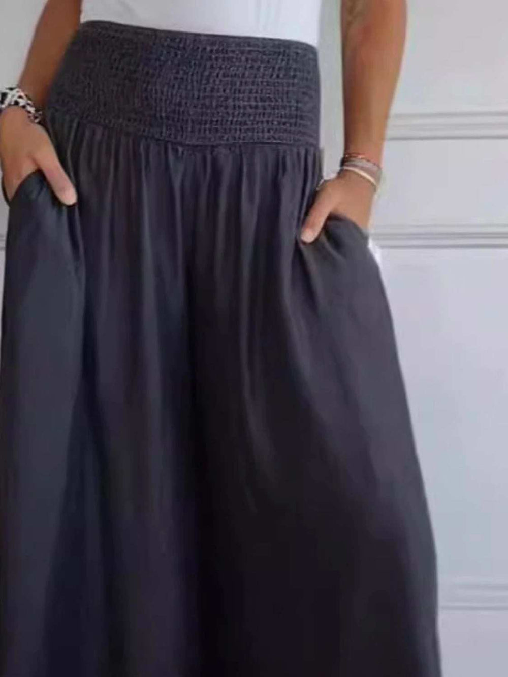 Full Size Smocked Wide Leg Pants with Pockets - Trendsi - Flyclothing LLC