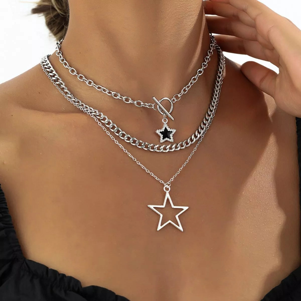 3-Piece Layered Star Pendant Necklace - Trendsi - Flyclothing LLC