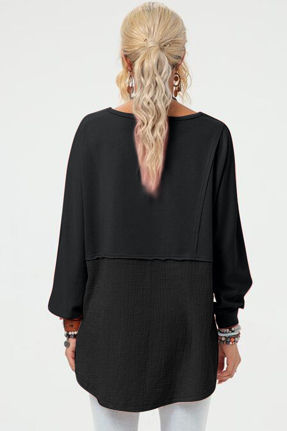Double Take Full Size Long Sleeve High-Low T-Shirt - Trendsi