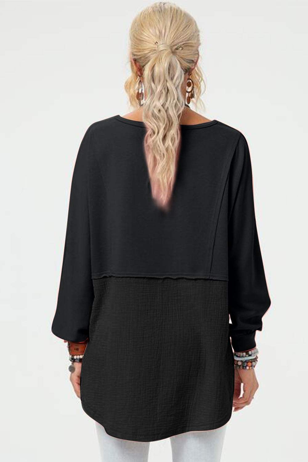 Double Take Full Size Long Sleeve High-Low T-Shirt - Trendsi - Flyclothing LLC