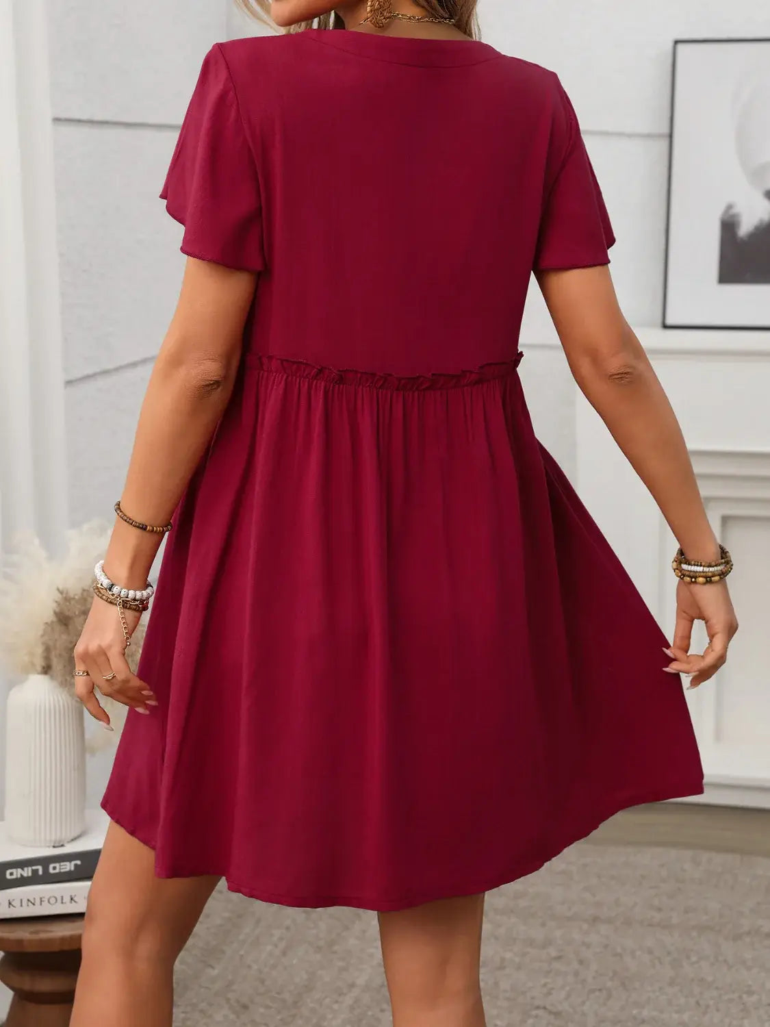 Button Front Flutter Sleeve Dress - Trendsi - Flyclothing LLC