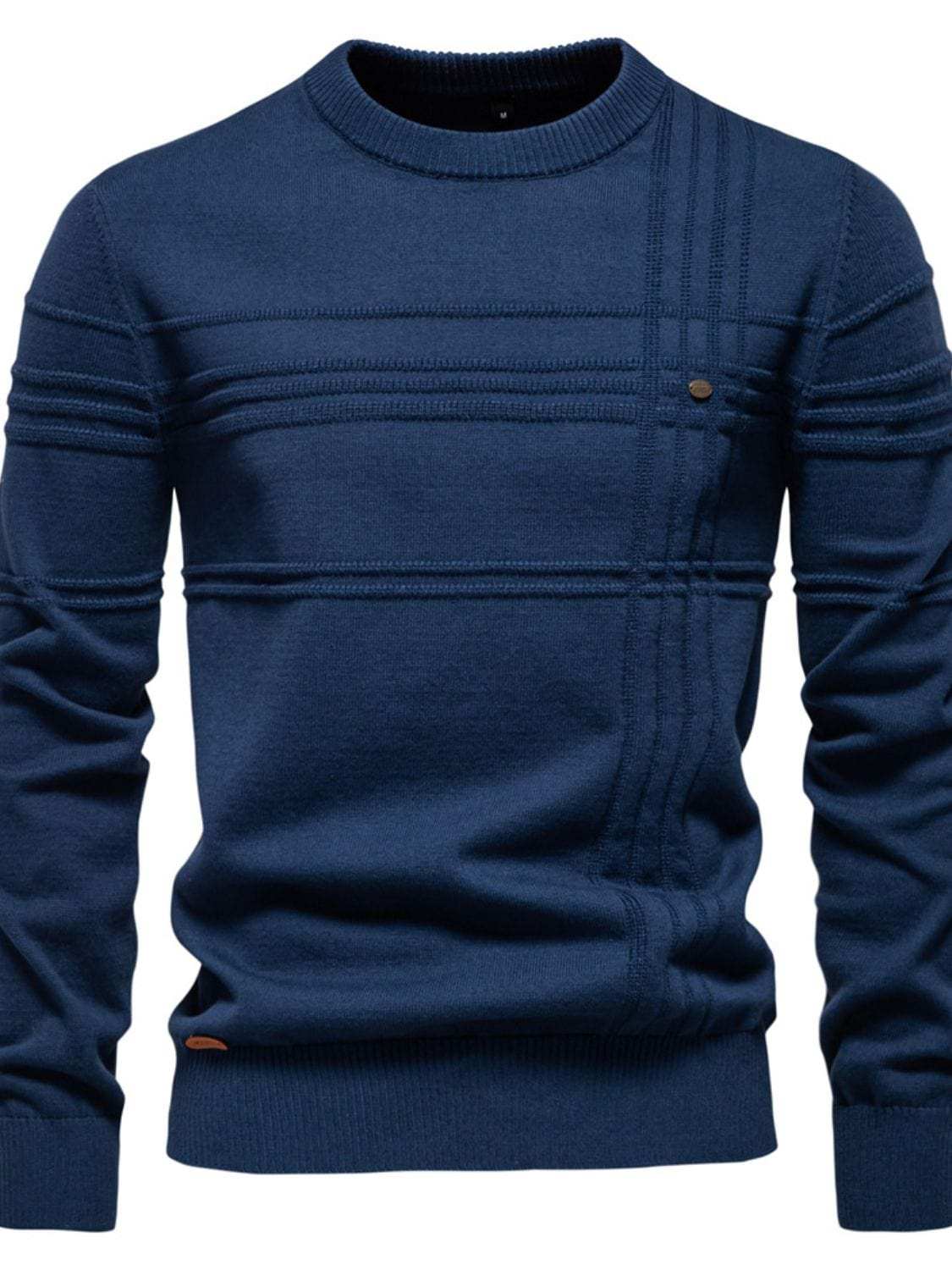 Men's Round Neck Striped Sweater - Trendsi - Flyclothing LLC