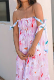 Floral Print Knotted Shoulder Smocked Maxi Dress - Trendsi - Flyclothing LLC