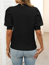 Mandy Mock Neck Puff Sleeve Sweater - Trendsi - Flyclothing LLC