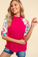 Haptics Frill Mock Neck Half Sleeve Blouse - Trendsi