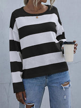 Striped Casual Long Sleeve Knit Top - Trendsi - Flyclothing LLC