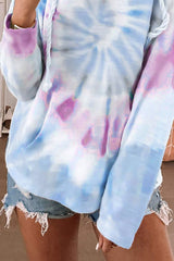Drawstring Tie-Dye Long Sleeve Hoodie - Trendsi