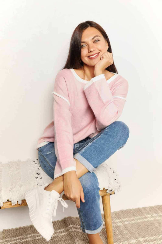 Angel Wings Contrast Detail Dropped Shoulder Knit Top - Trendsi - Flyclothing LLC