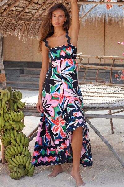Printed Square Neck Wide Strap Dress - Trendsi - Flyclothing LLC