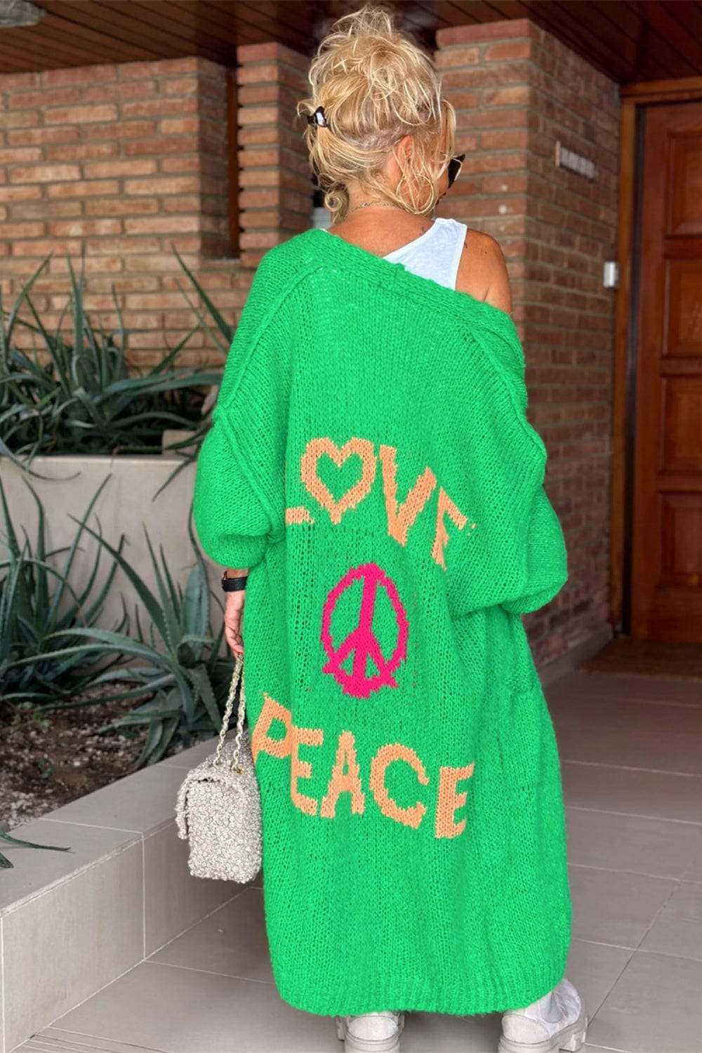 Letter Dropped Shoulder Long Sleeve Cardigan - Trendsi - Flyclothing LLC