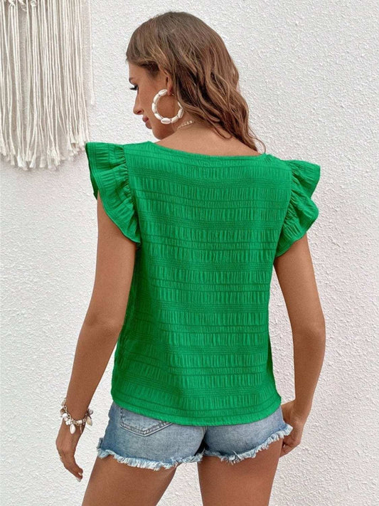 Ruffled Square Neck Cap Sleeve Blouse - Trendsi - Flyclothing LLC