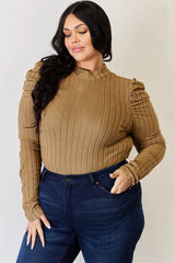 Basic Bae Full Size Ribbed Mock Neck Puff Sleeve T-Shirt - ShopBasicbae - Flyclothing LLC