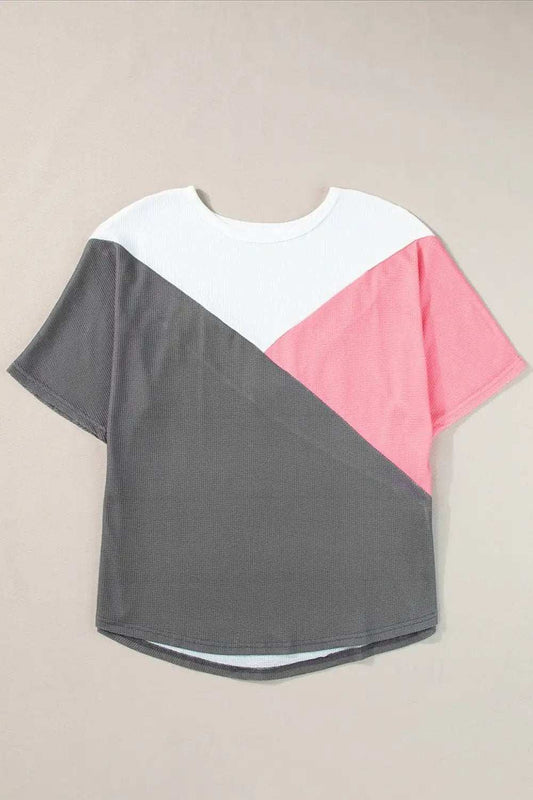 Color Block Round Neck Half Sleeve Top - Trendsi - Flyclothing LLC