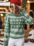 Perfee Geometric Round Neck Dropped Shoulder Sweater - Trendsi