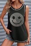 Rhinestone Smile Face Round Neck Tank - Trendsi - Flyclothing LLC