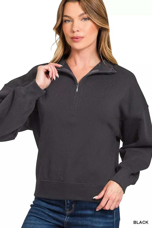 Zenana Fleece High Neck Half Zip Sweatshirt - Trendsi - Flyclothing LLC