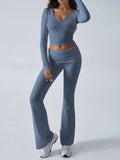 Devine Ruched Long Sleeve Top and Pants Set - Trendsi - Flyclothing LLC