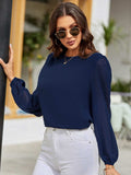 Round Neck Balloon Sleeve Blouse - Trendsi - Flyclothing LLC