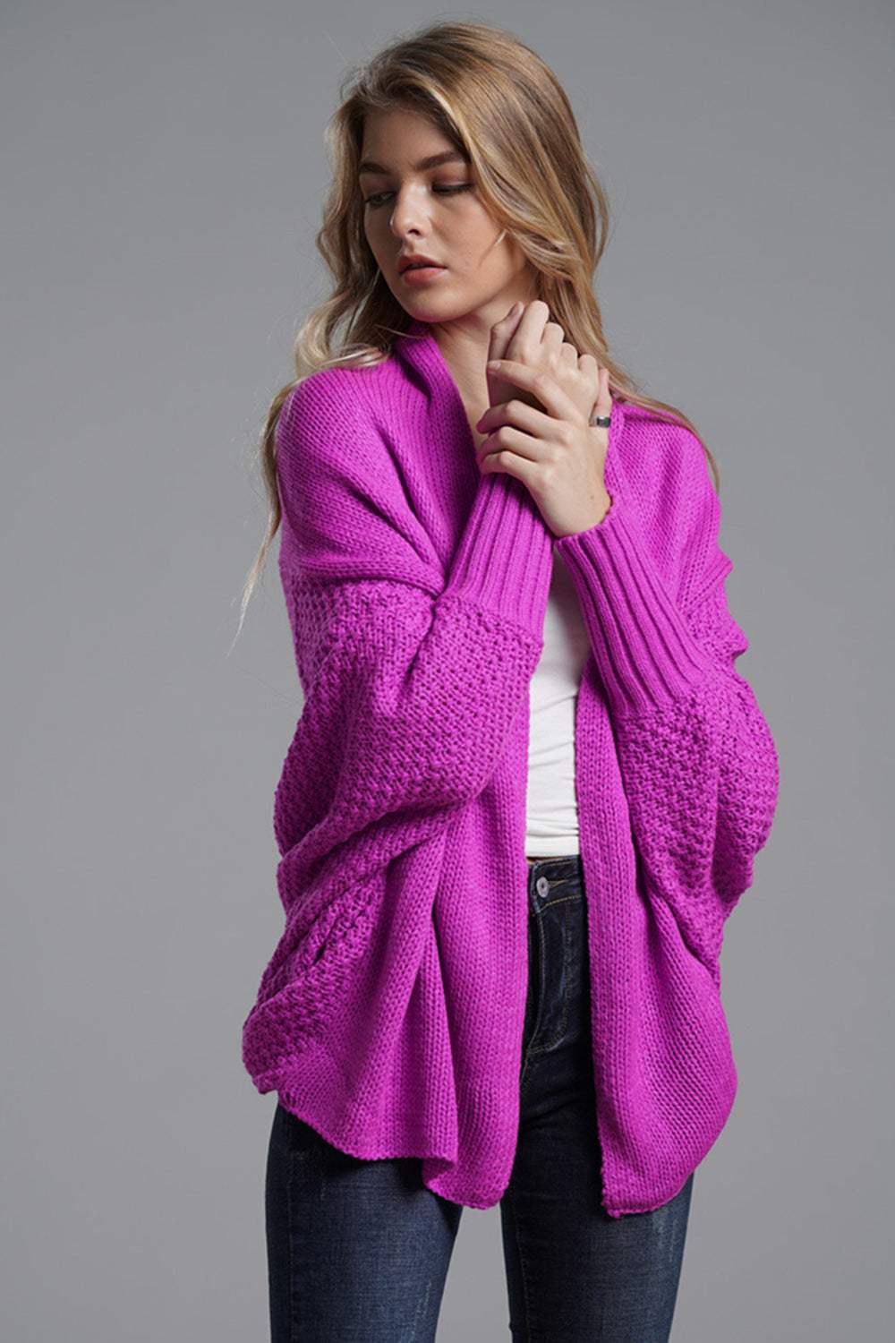 Open Front Batwing Sleeve Cardigan - Trendsi - Flyclothing LLC