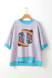 Boots Striped Round Neck Half Sleeve T-Shirt - Trendsi - Flyclothing LLC