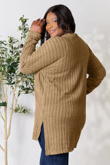 Basic Bae Full Size Ribbed Round Neck Long Sleeve Slit Top - ShopBasicbae - Flyclothing LLC