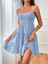 Smocked Tiered Sleeveless Mini Dress - Trendsi - Flyclothing LLC