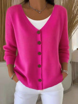 Full Size Button-Front V-Neck Cardigan Plus Size - Trendsi - Flyclothing LLC