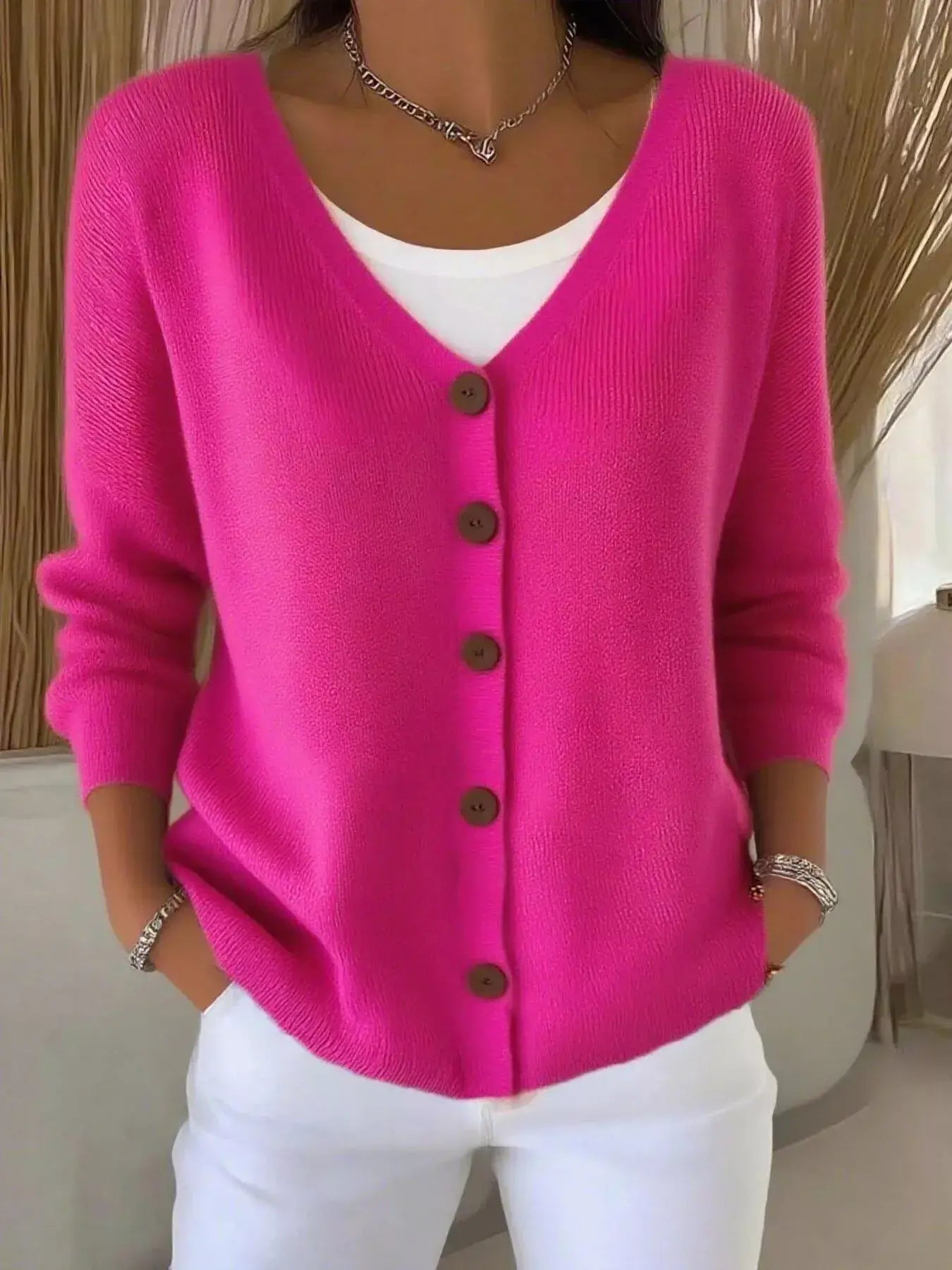 Full Size Button-Front V-Neck Cardigan Plus Size - Trendsi - Flyclothing LLC
