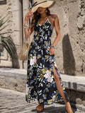 Slit Smocked Printed Maxi Cami Dress - Trendsi