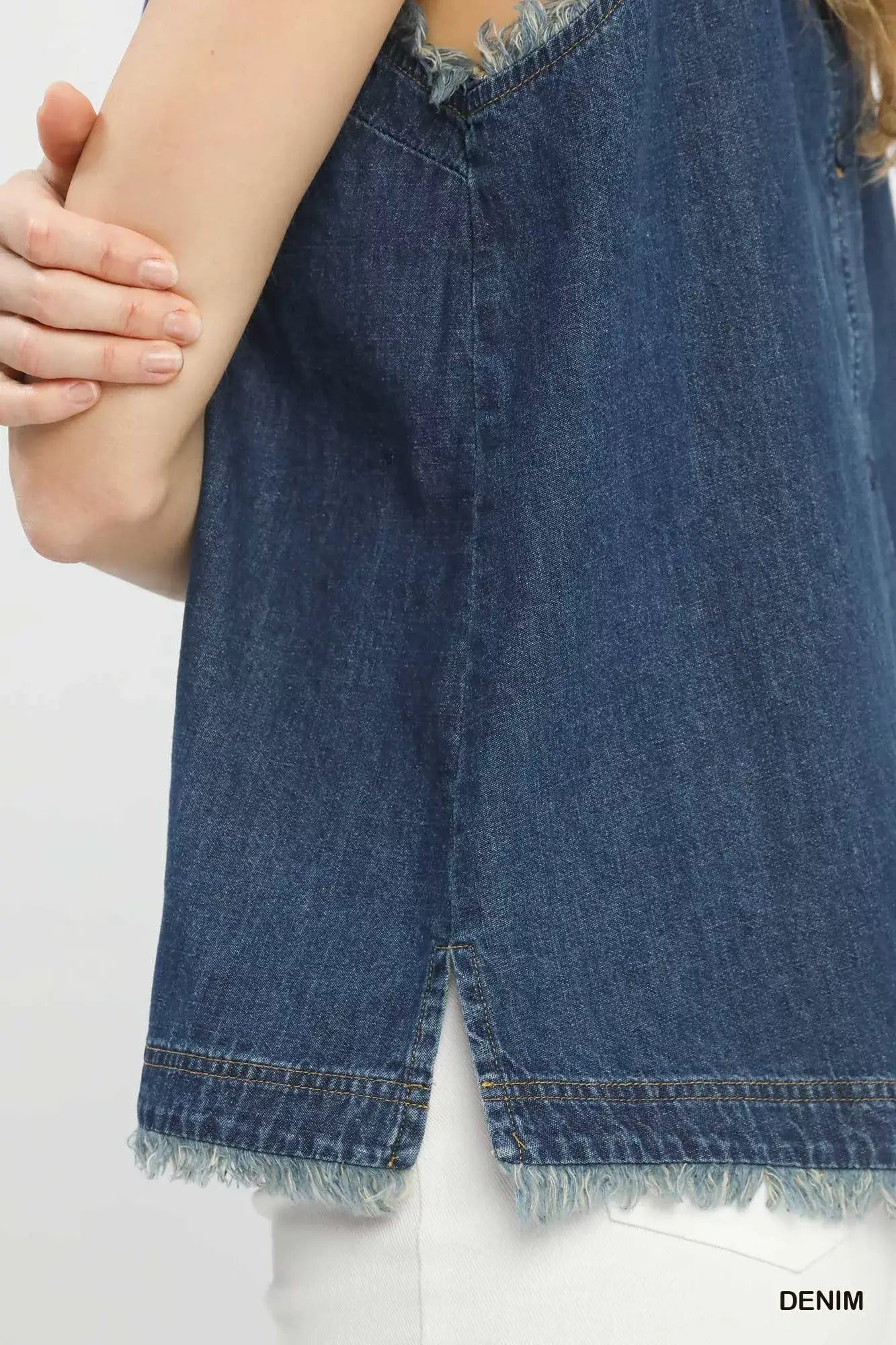 Umgee Sleeveless Fringe Hem Denim Top - Trendsi - Flyclothing LLC