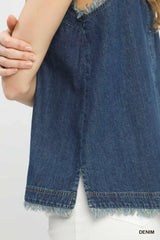 Umgee Sleeveless Fringe Hem Denim Top - Trendsi - Flyclothing LLC
