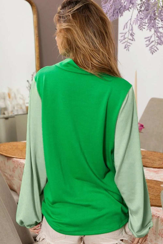 BiBi Ft Color Block Clover Cut Out Puff Sleeves Top - Trendsi - Flyclothing LLC