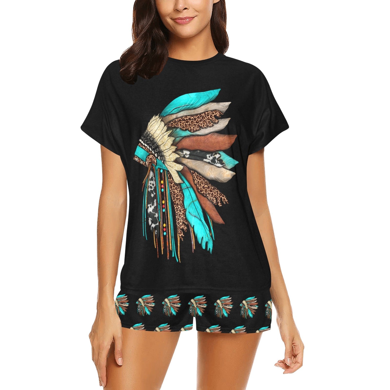 Baha Ranch Indian Headdress Women's Western Short and Top Pajama Set