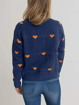 Heart Round Neck Zip Up Cardigan - Trendsi - Flyclothing LLC