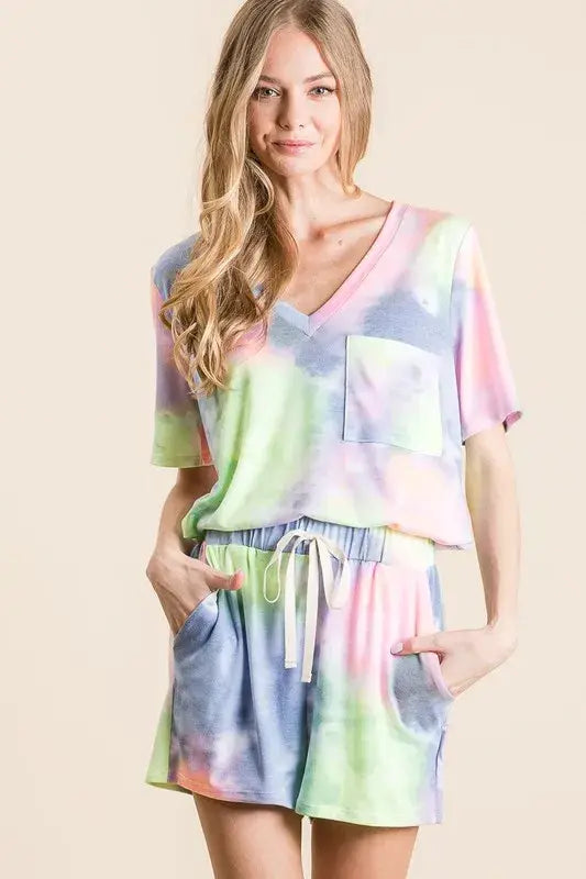 BiBi Tie Dye Casual Shorts with Twill Tape Drawstring - Trendsi - Flyclothing LLC
