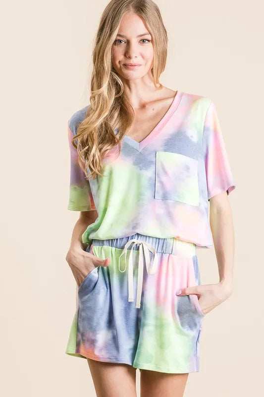 BiBi Tie Dye Casual Shorts with Twill Tape Drawstring - Trendsi - Flyclothing LLC