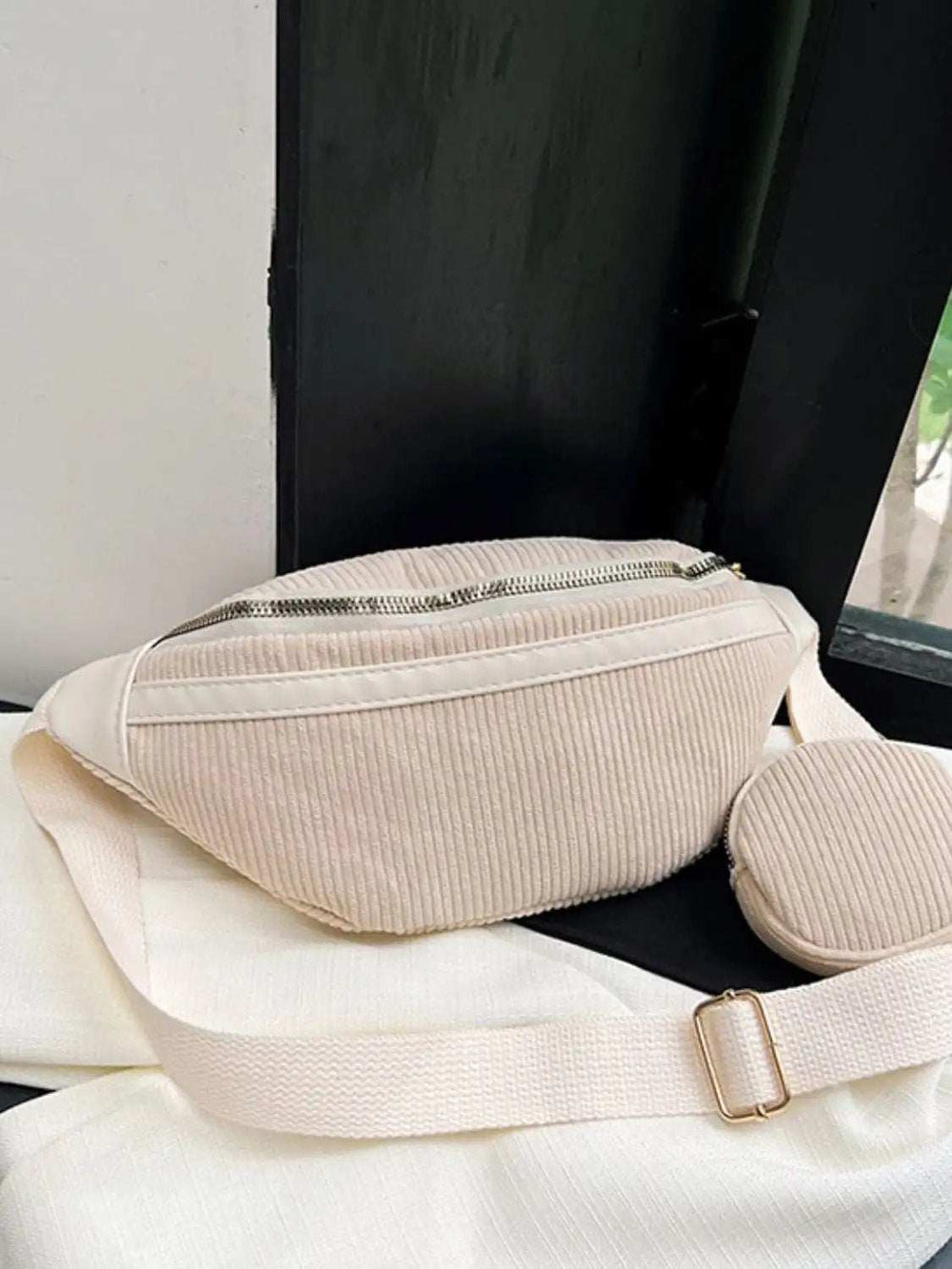 Corduroy Adjustable Strap Crossbody Bag with Pouch - Trendsi - Flyclothing LLC