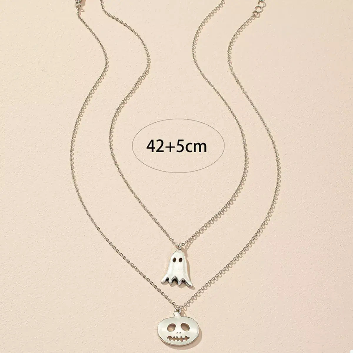 2 Piece Halloween Ghost & Pumpkin Pendant Necklace - Trendsi - Flyclothing LLC