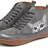 Cat Print Striped Ankle Sneakers - Trendsi - Flyclothing LLC
