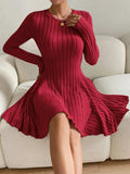 Ribbed Round Neck Long Sleeve Dress - Trendsi - Flyclothing LLC
