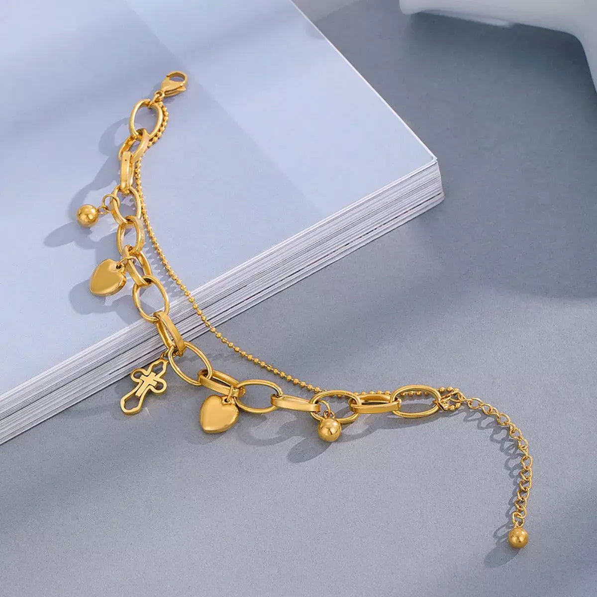 Cross and Heart Charm Bracelet - Trendsi - Flyclothing LLC