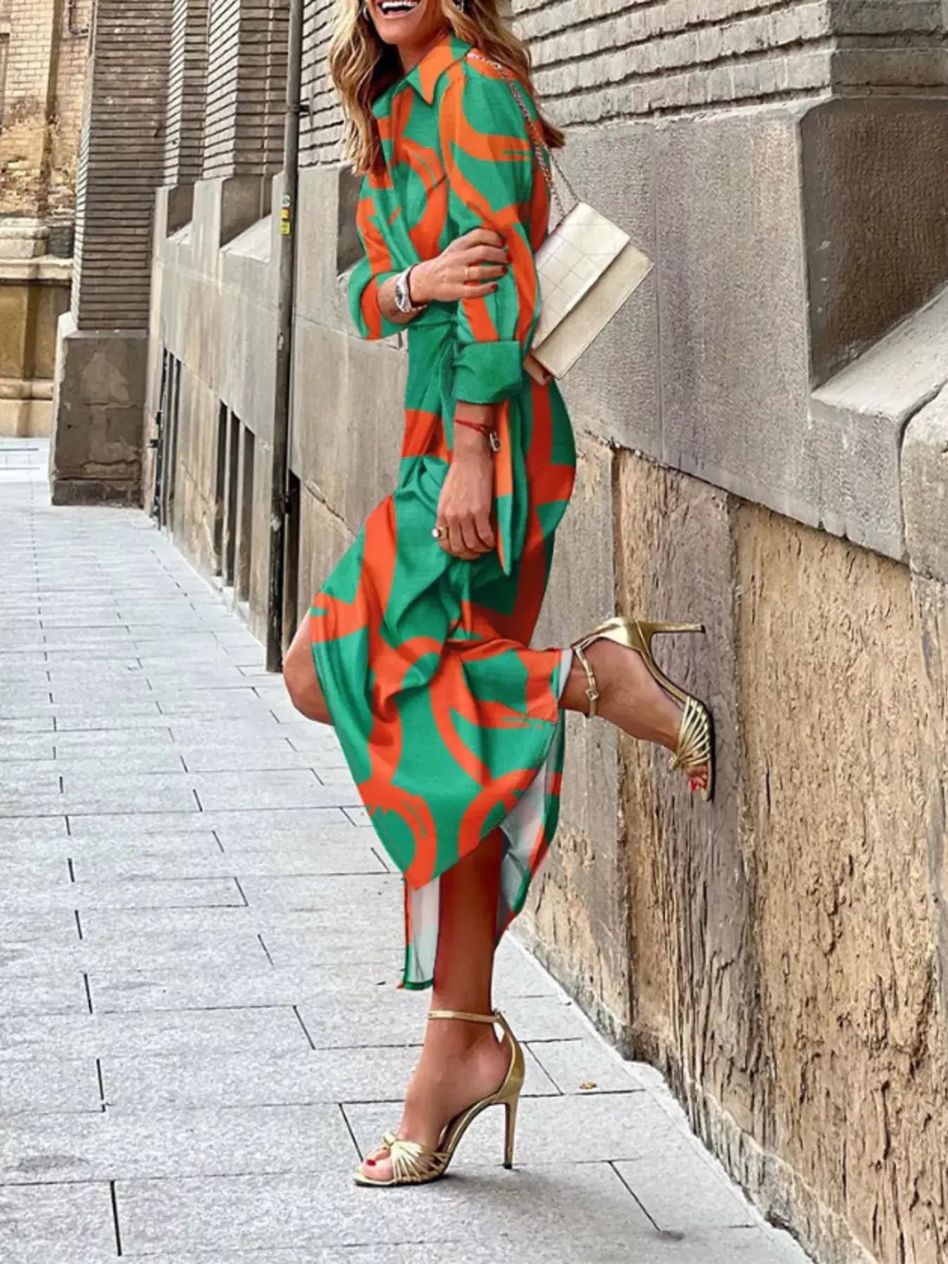 Printed Collared Neck Shirt Dress - Trendsi - Flyclothing LLC