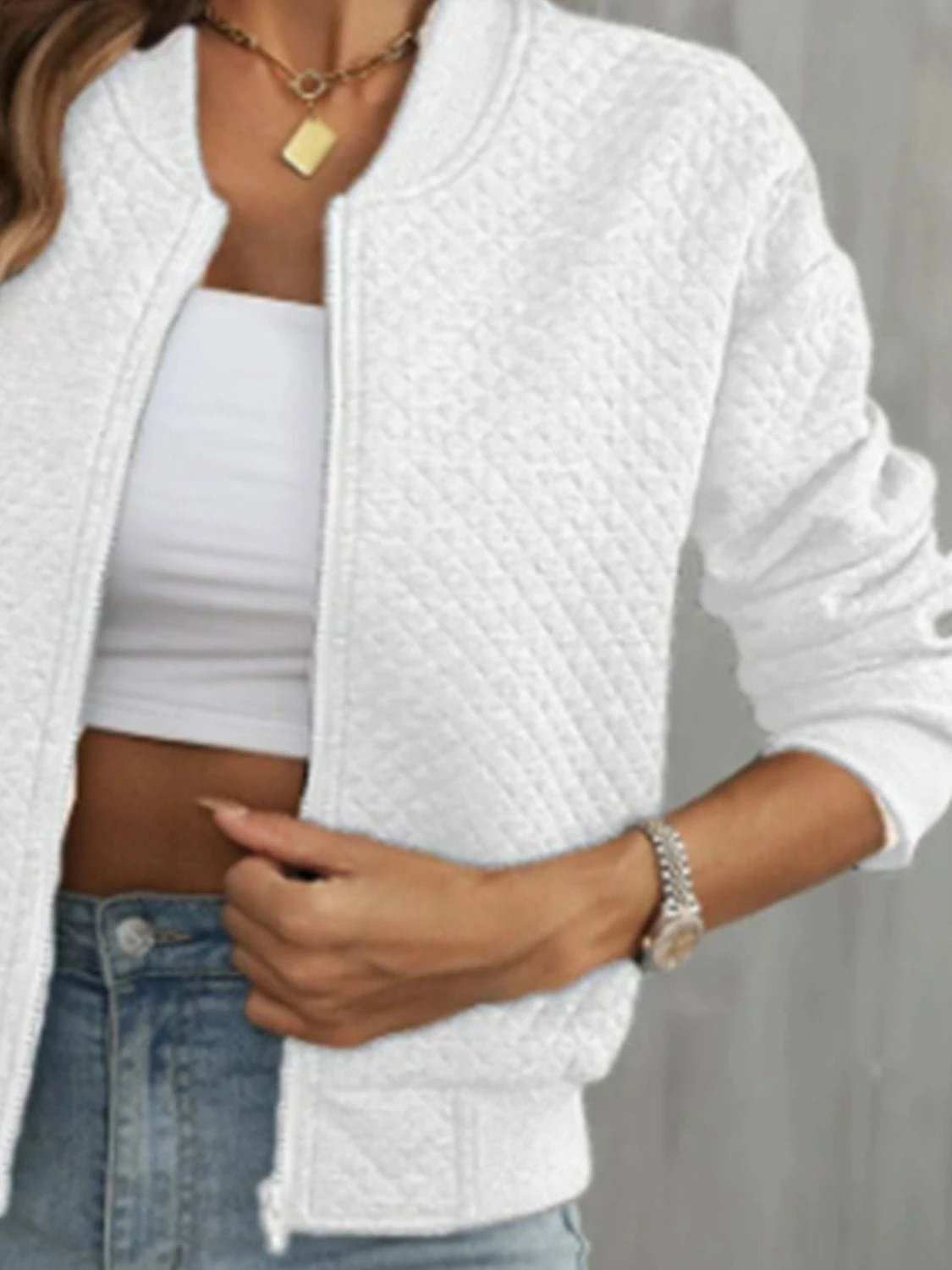 Zip Up Long Sleeve Jacket - Trendsi - Flyclothing LLC