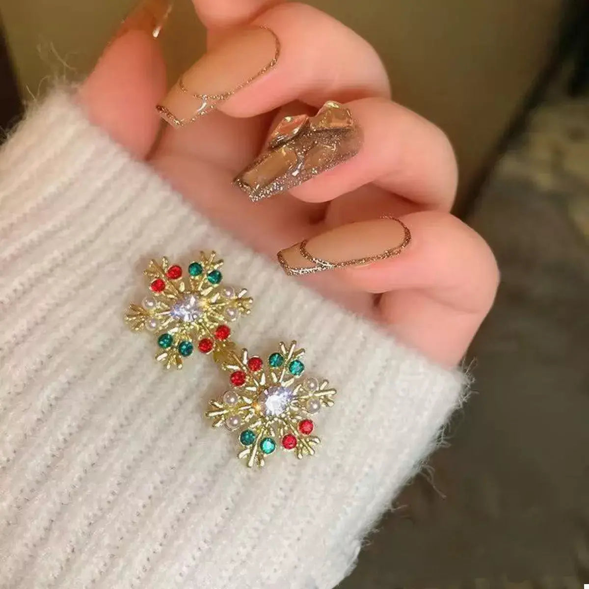 18K Gold-Plated Snowflake Stud Earrings - Trendsi - Flyclothing LLC