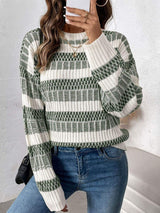 Perfee Contrast Round Neck Long Sleeve Sweater - Trendsi - Flyclothing LLC